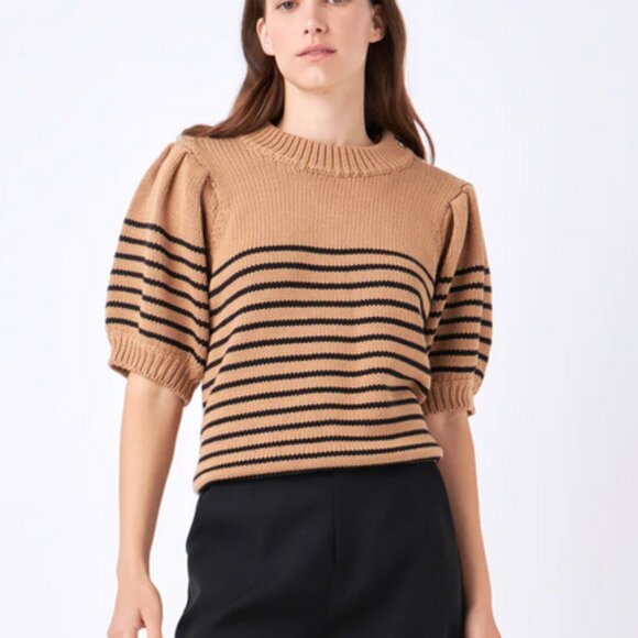 English Factory Striped Pullover Puffy Sleeve Sweater - Picture 2 of 9